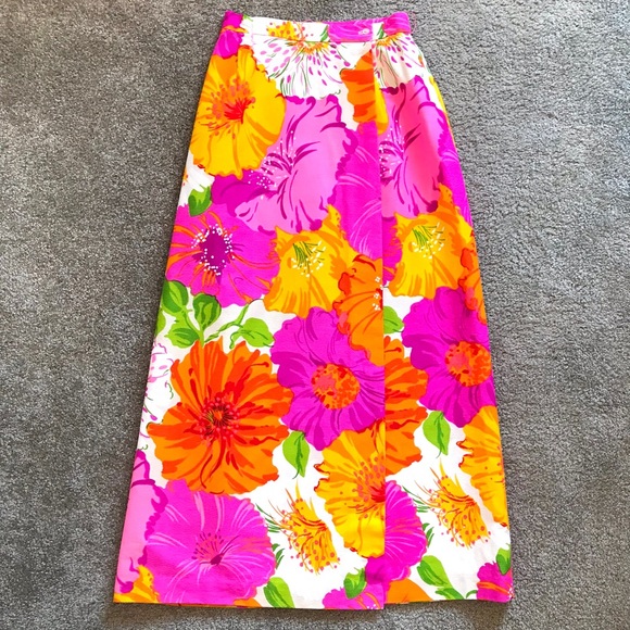 RARE Vintage 60-70’s Women’s Boho Mod Bright Floral Maxi Wrap Skirt Sz S/XS  EUC - Picture 16 of 16